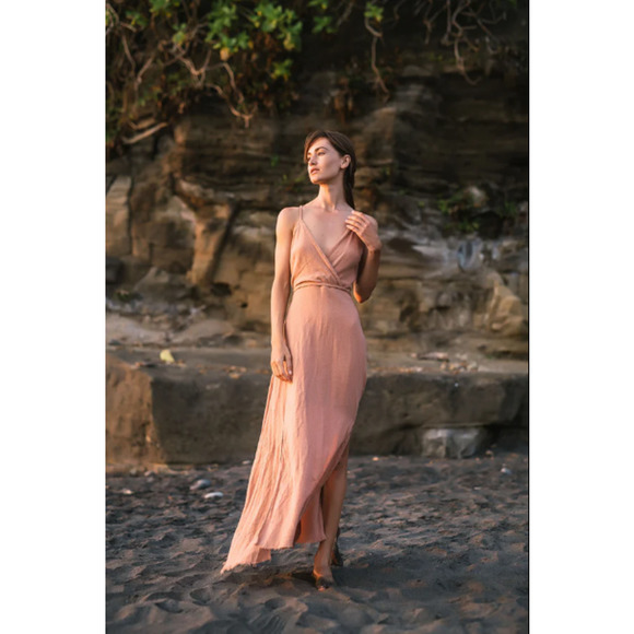AYA Sacred Wear Open Back Elegant Dress Women's XS-M Dusty Pink Boho Bridesmaid - Picture 1 of 11